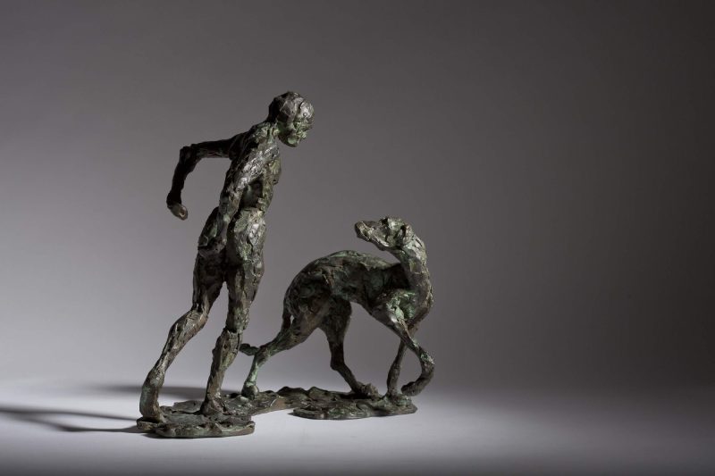 Sculpture - Bronze - Domestic Dog - Figurative - Man and Lurcher 8